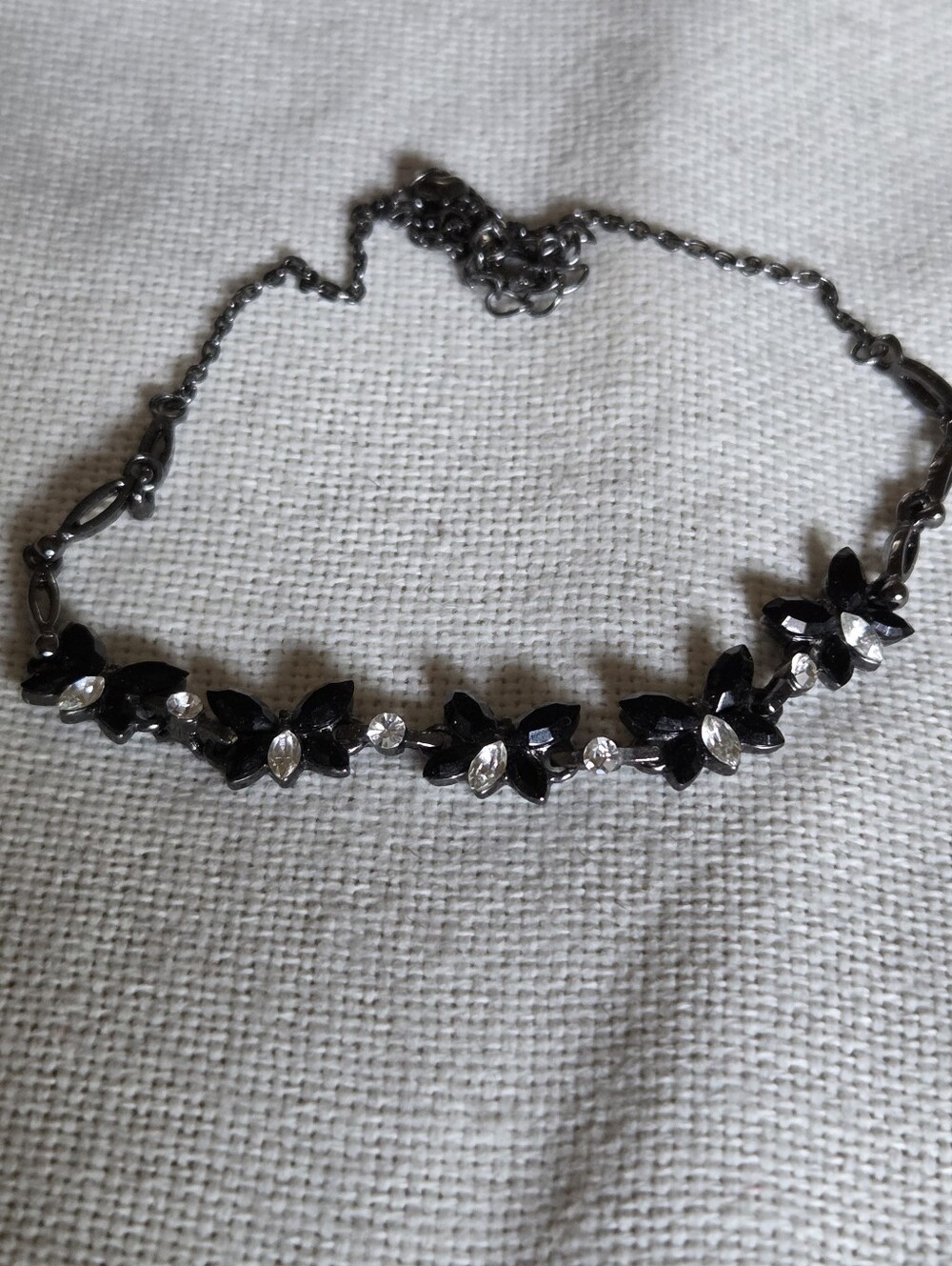 Avon Black and Clear Floral Crystal Necklace